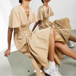 ASOS EDITION shirred waist midi dress in camel